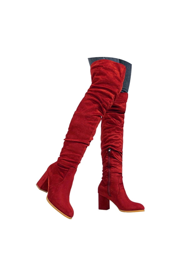 Women's Thigh High Boots Stretchy Over The Knee Boot Chunky Block Heel Pointed Toe Fall Boots