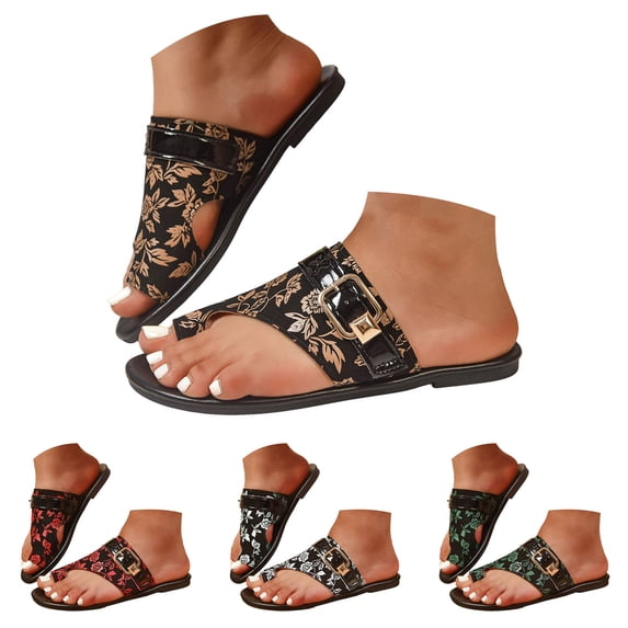 Dakaela Women’s Toe Ring Flat Slide Sandals Leather Slip on Thong Flip Flops Casual Summer Beach Dressy Walking Slippers Shoes Size 6