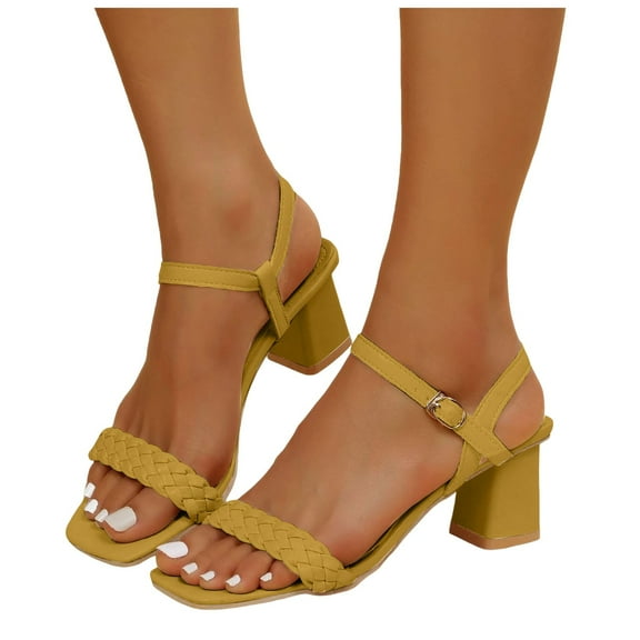Dakaela Women's Two Strap Heeled Sandals Heel Dressy Pumps Square Toe Braided Wedding Party Shoes