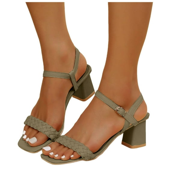Dakaela Women's Two Strap Heeled Sandals Heel Dressy Pumps Square Toe Braided Wedding Party Shoes