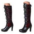 thumbnail image 1 of Dakaela Women's Victorian Knee-High Boots Lace up Buckle Block Heel Platform Witch Riding Combat Shoes, 1 of 8
