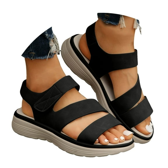 Dakaela Women's Walking Sandals Air Cushion Sport Footbed Flats Slingback Elastic Band Platform Shoes