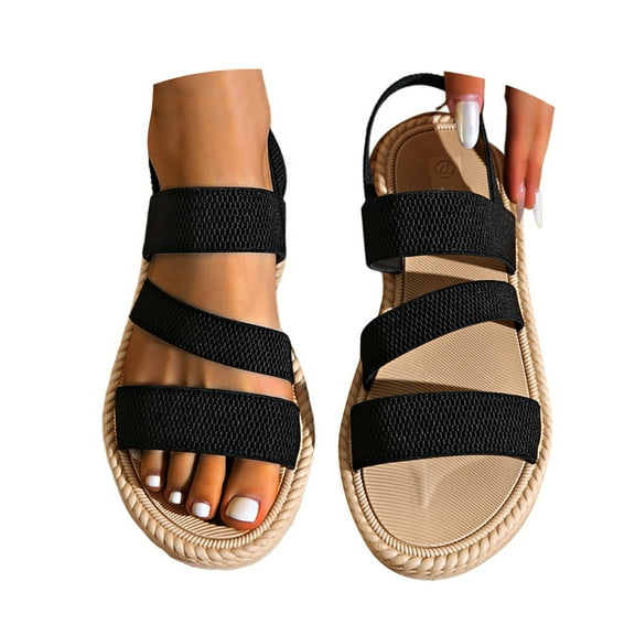 Dakaela Women's Walking Sandals Arch Support Platform Dress Flats Open Toe Summer Beach Shoes Black 8