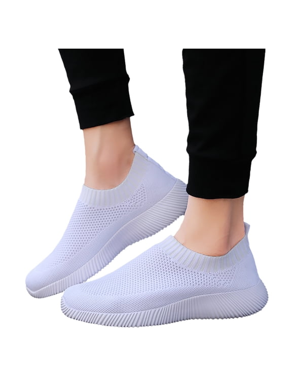 Women's Walking Shoes Athletic Casual Mesh Slip on Sneakers Sport Tennis Running Flats White 6.5