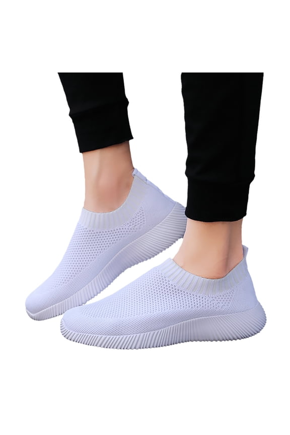Women's Walking Shoes Athletic Casual Mesh Slip on Sneakers Sport Tennis Running Flats White 7