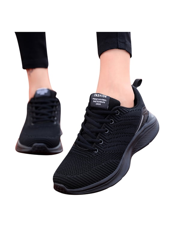 Women's Walking Shoes Lightweight Tennis Fashion Sneakers Mesh Sports Running Shoes Black 7