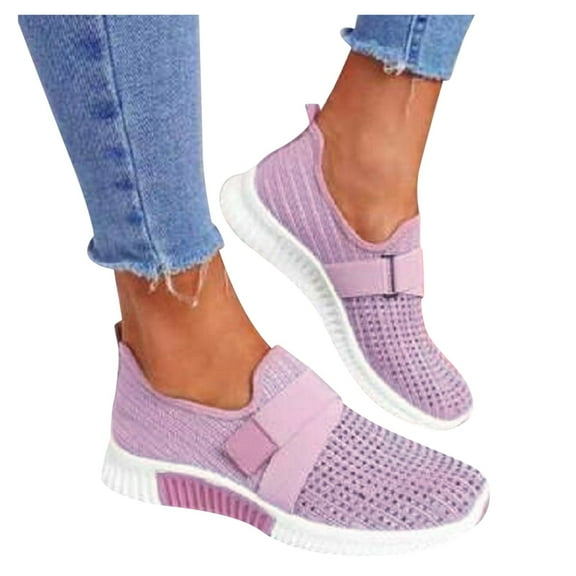 Dakaela Women's Walking Shoes Mesh Slip on Casual Flats Loafers Breathable Running Tennis Sneakers Purple 7