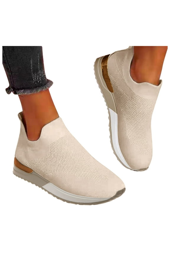 Women's Walking Shoes Slip on Sock Sneakers Ladies Nursing Mesh Running Jogging Shoes Beige 8.5