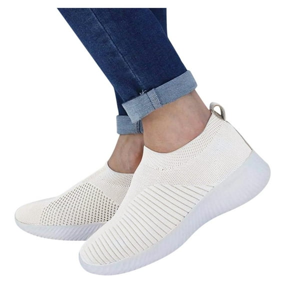 Dakaela Women's Walking Sock Shoes Lightweight Knit Slip on Yoga Sneakers Pull on Casual Shoes White 9