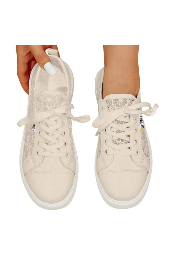 Women's Wedding Shoes Lightweight Lace Fashion Sneakers Bride Tennis Running Flats Khaki 7