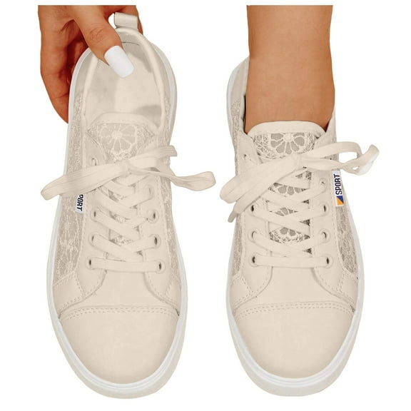 Dakaela Women's Wedding Shoes Lightweight Lace Fashion Sneakers Bride Tennis Running Flats Khaki 8