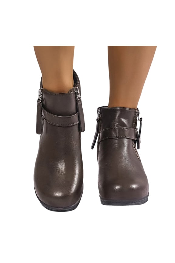 Women's Wedge Ankle Boots Platform Lug Sole Short Booties Side Zipper Buckle Dress Shoes