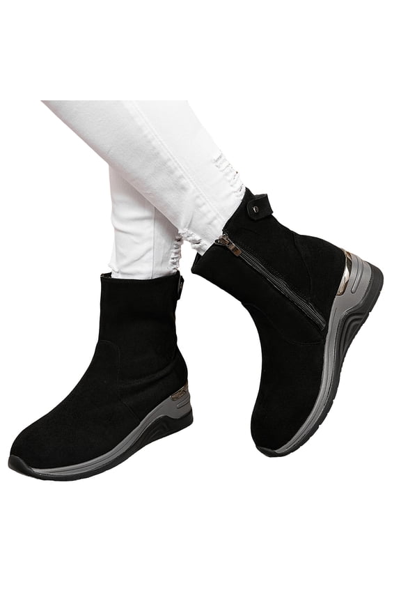 Women's Wedge Ankle Boots Suede Side Zipper Casual High Top Sneakers Arch Support Slip on Work Booties