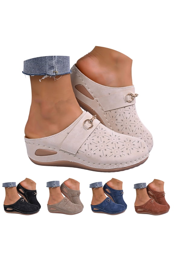 Women's Wedge Clogs Hollow out Slip on Mules Shoes with Arch Support Backless Indoor Outdoor Slippers Summer Beach Walking Sandals Size 6-10