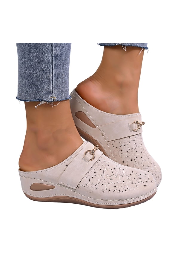 Women's Wedge Clogs Hollow out Slip on Mules Shoes with Arch Support Backless Indoor Outdoor Slippers Summer Beach Walking Sandals Size 6-10