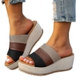 thumbnail image 1 of Dakaela Women's Wedge Sandals 2.76 Inch Platform Espadrille Heels Color Block Open Toe Strappy Slip on Casual Summer Slide Shoes Size 7, 1 of 8