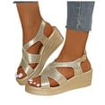 thumbnail image 1 of Dakaela Women's Wedge Sandals 2026 Comfortable Slingback Open Toe Platform Casual Dressy Cork Summer Dress Shoes with Arch Support Gold 9, 1 of 8