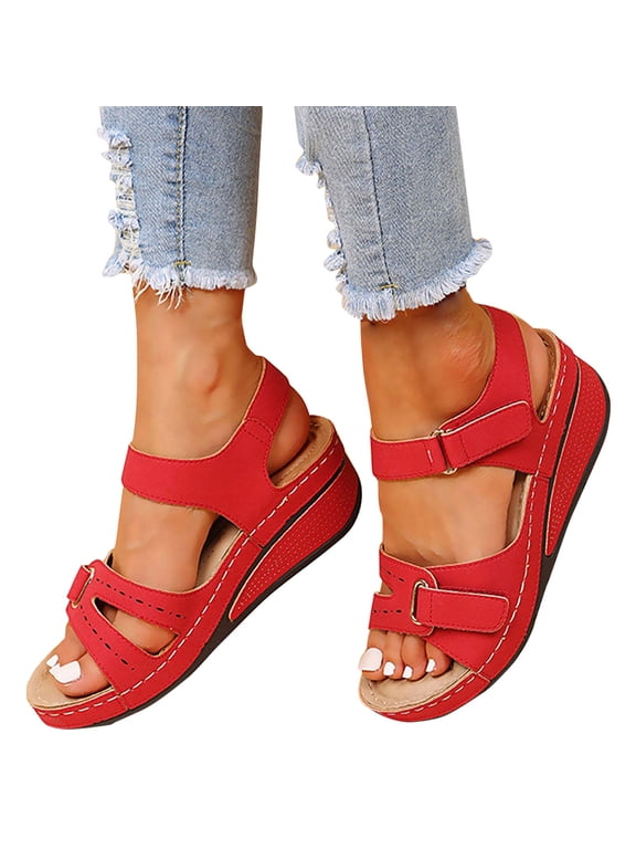 Women's Wedge Sandals Ankle Buckle Summer Walking Shoes Platform Beach Dress Shoe Size 6-10