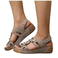 thumbnail image 1 of Dakaela Women's Wedge Sandals Arch Support Slip on Orthopedic Platform Sandal Comfortable Strappy Walking Beach Summer Shoes Khaki 7.5, 1 of 5