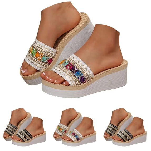 Dakaela Women's Wedge Sandals Bohemian Platform Espadrille Arch Support Slip on Slides Comfortable Open Toe Summer Beach Shoes Black 6