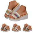 thumbnail image 1 of Dakaela Women's Wedge Sandals Bohemian Platform Espadrille Arch Support Slip on Slides Comfortable Open Toe Summer Beach Shoes Black 9, 1 of 8