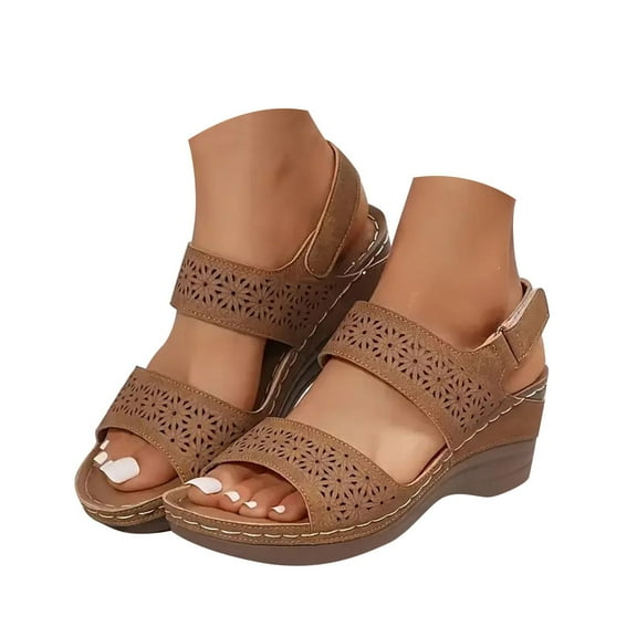 Dakaela Women's Wedge Sandals Cutout Platform Slip on Shoes Summer Dressy Work Walking Sandals