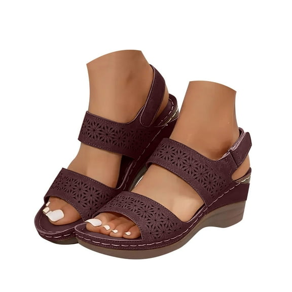 Dakaela Women's Wedge Sandals Cutout Platform Slip on Shoes Summer Dressy Work Walking Sandals