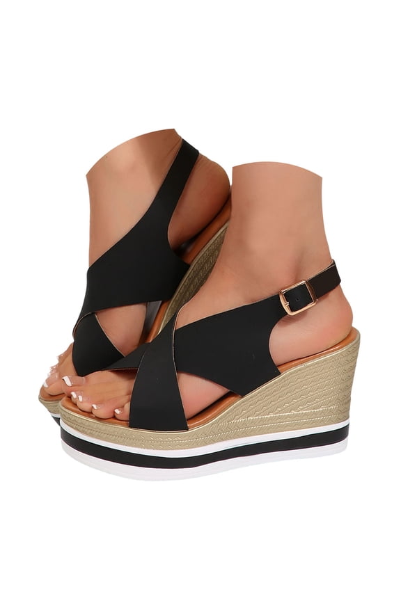 Women's Wedge Sandals Open Toe Cross Strap Platform Slip on Shoes Summer Beach Walking Sandal