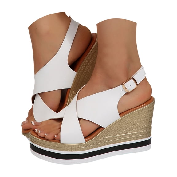 Dakaela Women's Wedge Sandals Open Toe Cross Strap Platform Slip on Shoes Summer Beach Walking Sandal