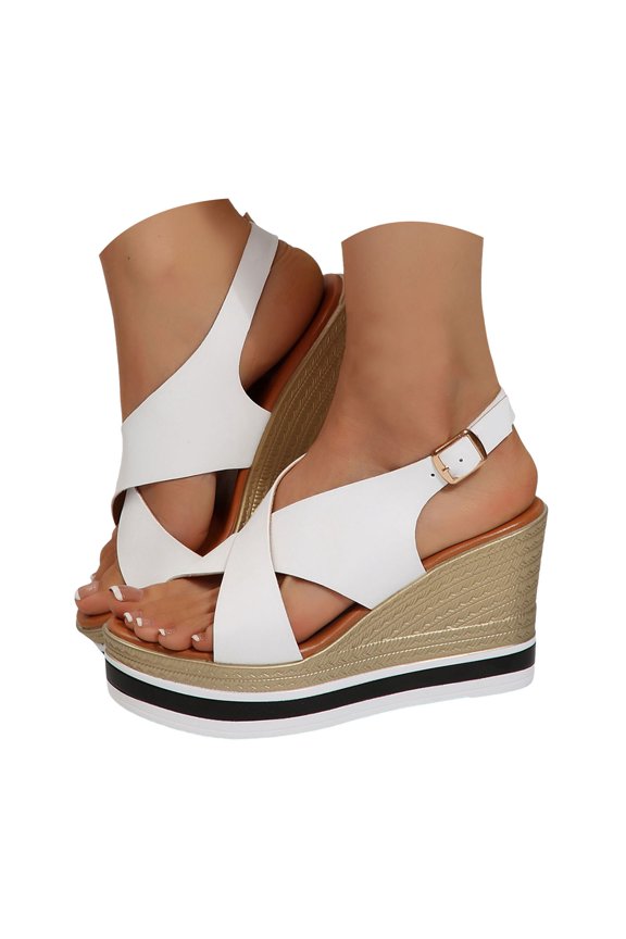 Women's Wedge Sandals Open Toe Cross Strap Platform Slip on Shoes Summer Beach Walking Sandal