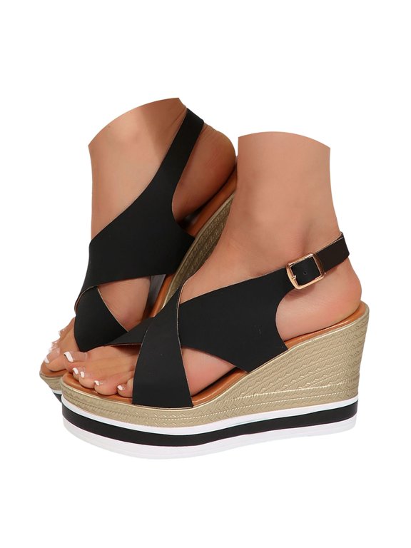 Women's Wedge Sandals Open Toe Cross Strap Platform Slip on Shoes Summer Beach Walking Sandal