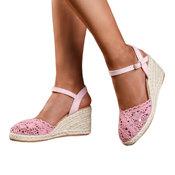 Dakaela Women's Wedge Sandals Platform Closed Toe Espadrilles Ankle Buckle Strap Comfortable Slip on Walking Shoes for Casual Work Business Size 6-10