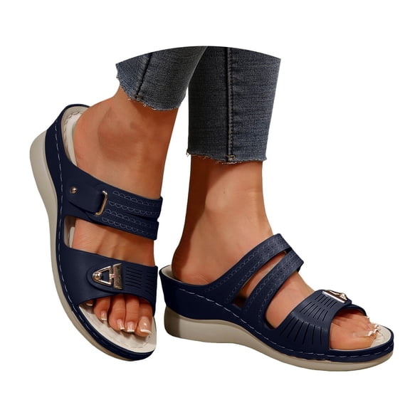 Dakaela Women's Wedge Sandals Platform Dressy Summer Casual Slip on Shoes Arch Support Orthotic Slides