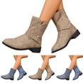 thumbnail image 1 of Dakaela Women's Western Booties Casual Cowboy Cowgirl Ankle Boots Buckle Low Heel V Cut Classic Dress Outdoor Shoes Blue 6, 1 of 8