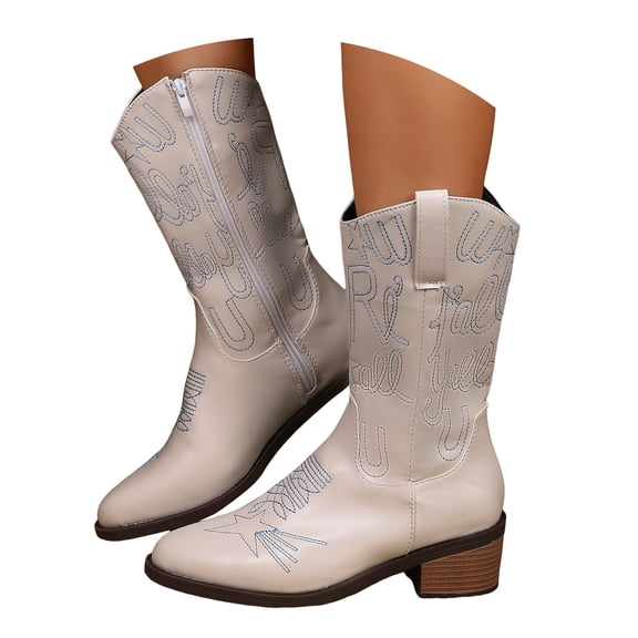 Dakaela Women's Western Cowgirl Boots Embroidered Sparkly Cowboy Wide Mid Calf Pink Riding Booties