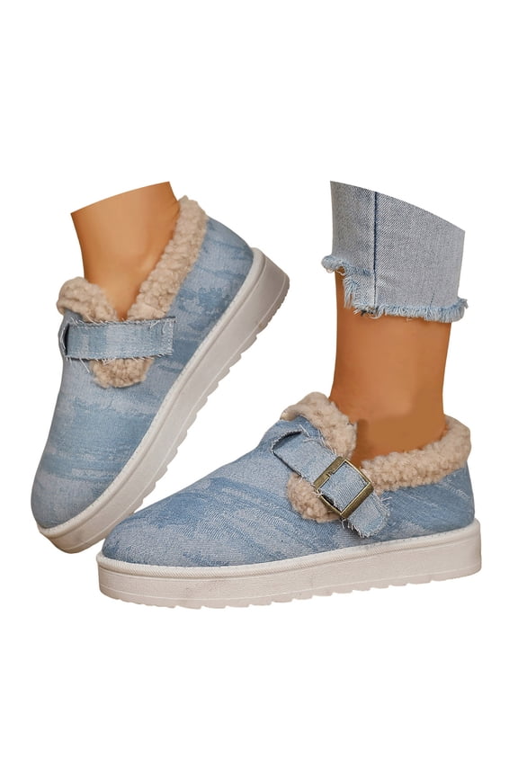 Women's Winter Booties Fleece Lined Warm Ankle Snow Boots Memory Foam Platform Canvas House Shoes