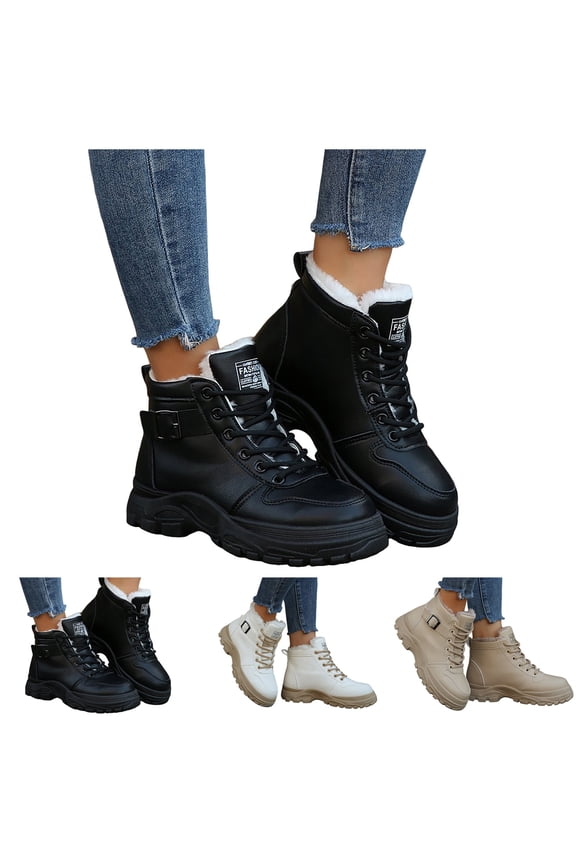 Women's Winter Boots Fleece Lined Snow Combat Ankle Booties Waterproof Non Slip Hiking Boots for Women Beige 8