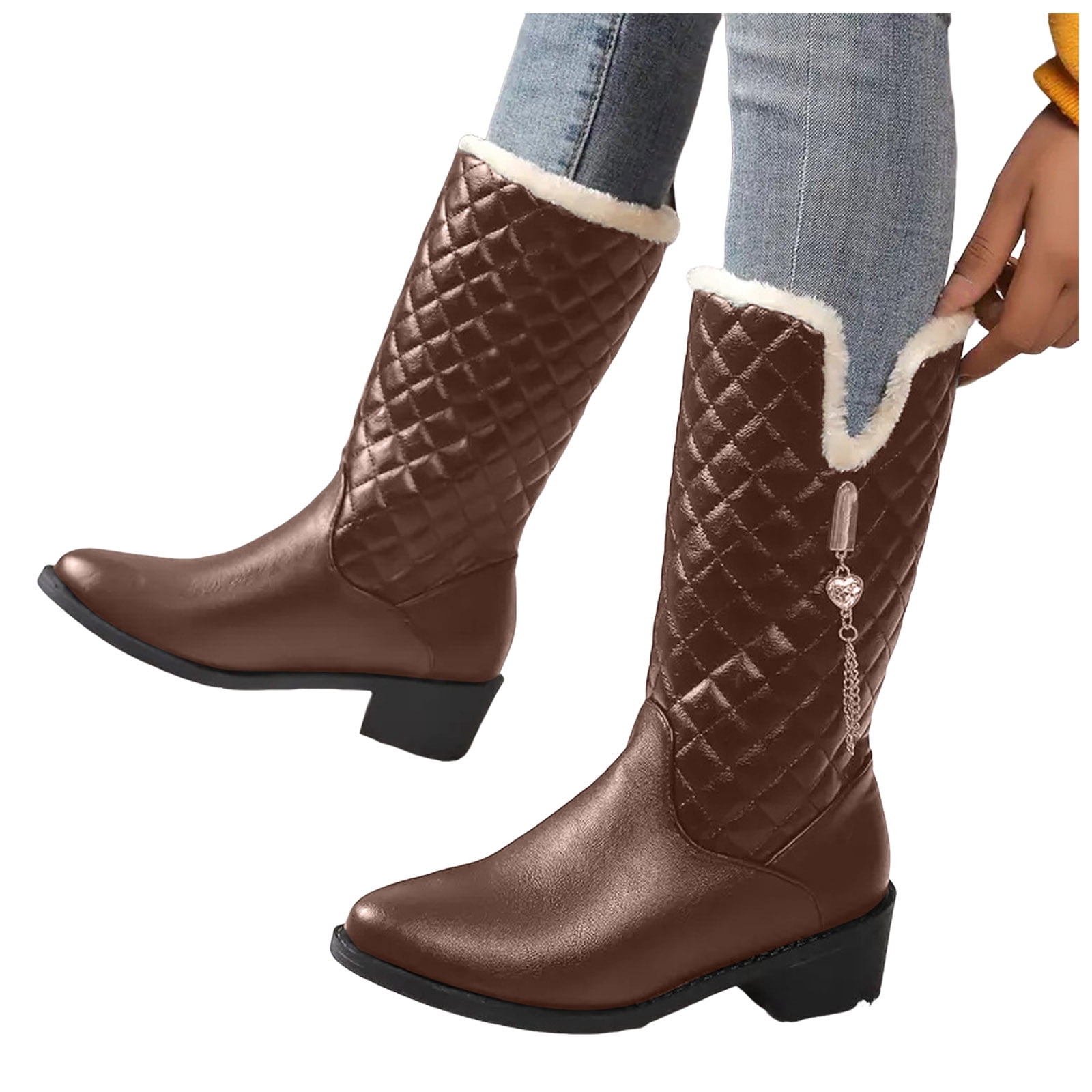 Dakaela Women's Winter Knee High Boots Leather Fleece Lined Snow Booties  Waterproof Slip on Wedding Party Dress Boot Shoes - Walmart.com