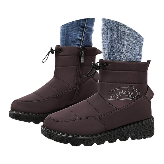 Dakaela Women's Winter Mid Calf Snow Boots Waterproof Fleece Lined Warm Short Booties Slip On Outdoor Shoes