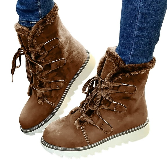 Dakaela Women's Winter Snow Boots Lace up High Top Ankle Booties Fleece Lined Winter Work Outdoor Shoes