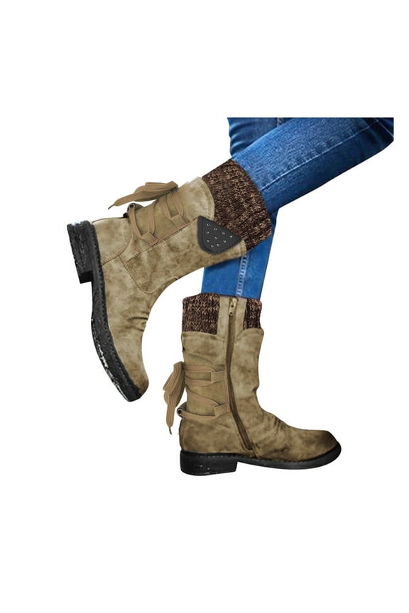 Women's Winter Warm Mid Calf Snow Boots Suede Stretch Outdoor Casual Riding Walking Booties