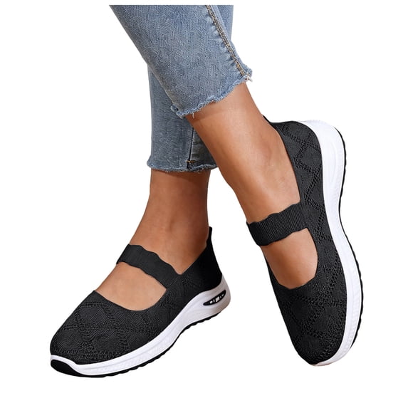 Dakaela Women's Woven Walking Shoes Breathable Orthopedic Slip on Sneakers Comfortable Memory Foam Casual Nurse Flats (Black,9.5)
