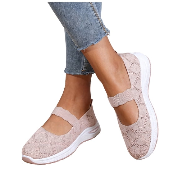 Dakaela Women's Woven Walking Shoes Breathable Orthopedic Slip on Sneakers Comfortable Memory Foam Casual Nurse Flats (Pink,7.5)