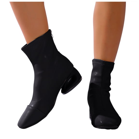Dakaela Womens Ankle Boots Chunky Heel Chelsea Slip on Booties Comfortable Round Toe Mid Calf Sock Boot Black 8