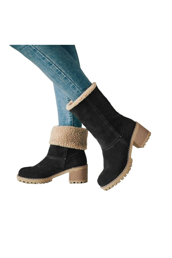 Womens Ankle Boots Chunky Heel Work Mid Calf Booties Winter Warm Ladies Dressy Pumps Shoes