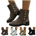 thumbnail image 1 of Dakaela Womens Ankle Boots Fold Over Buckles Combat Riding Short Booties Chunky Heel Wide Mid Calf Boots, 1 of 9
