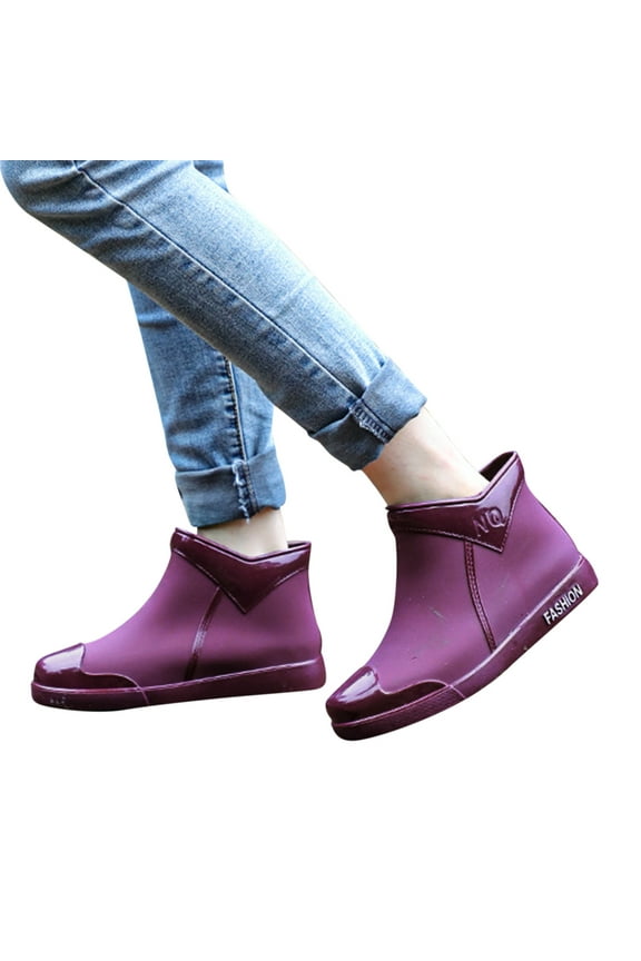 Womens Ankle Rain Boots Ladies Waterproof Garden Work Shoes Rubber Chelsea Booties Purple 7