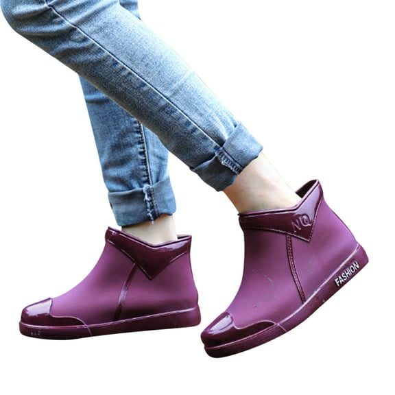 Dakaela Womens Ankle Rain Boots Ladies Waterproof Garden Work Shoes Rubber Chelsea Booties Purple 8