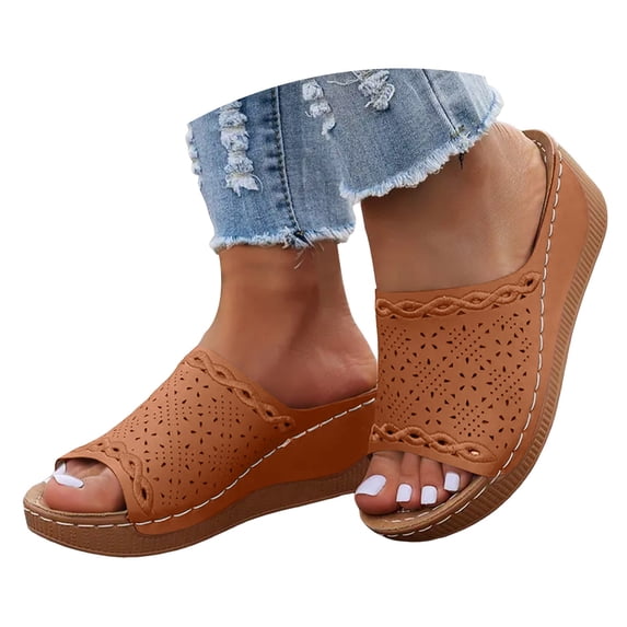 Dakaela Orthopedic Wedge Sandals for Women 2025 Breathable Summer Open Toe Casual Slide Shoes Brown 6.5