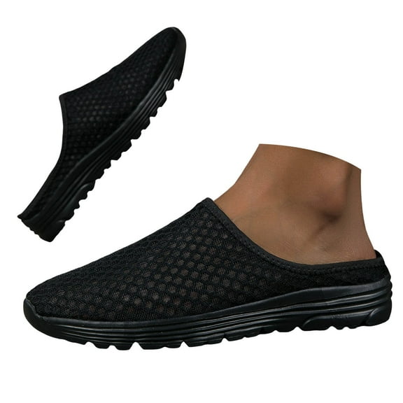Dakaela Womens Backless Sneakers Mesh Slip on Mule Shoes Breathable Knit Flats Summer Open Back Slippers